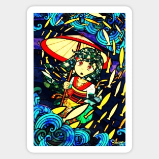 Stained Glass Glowing Fish Girl Sticker